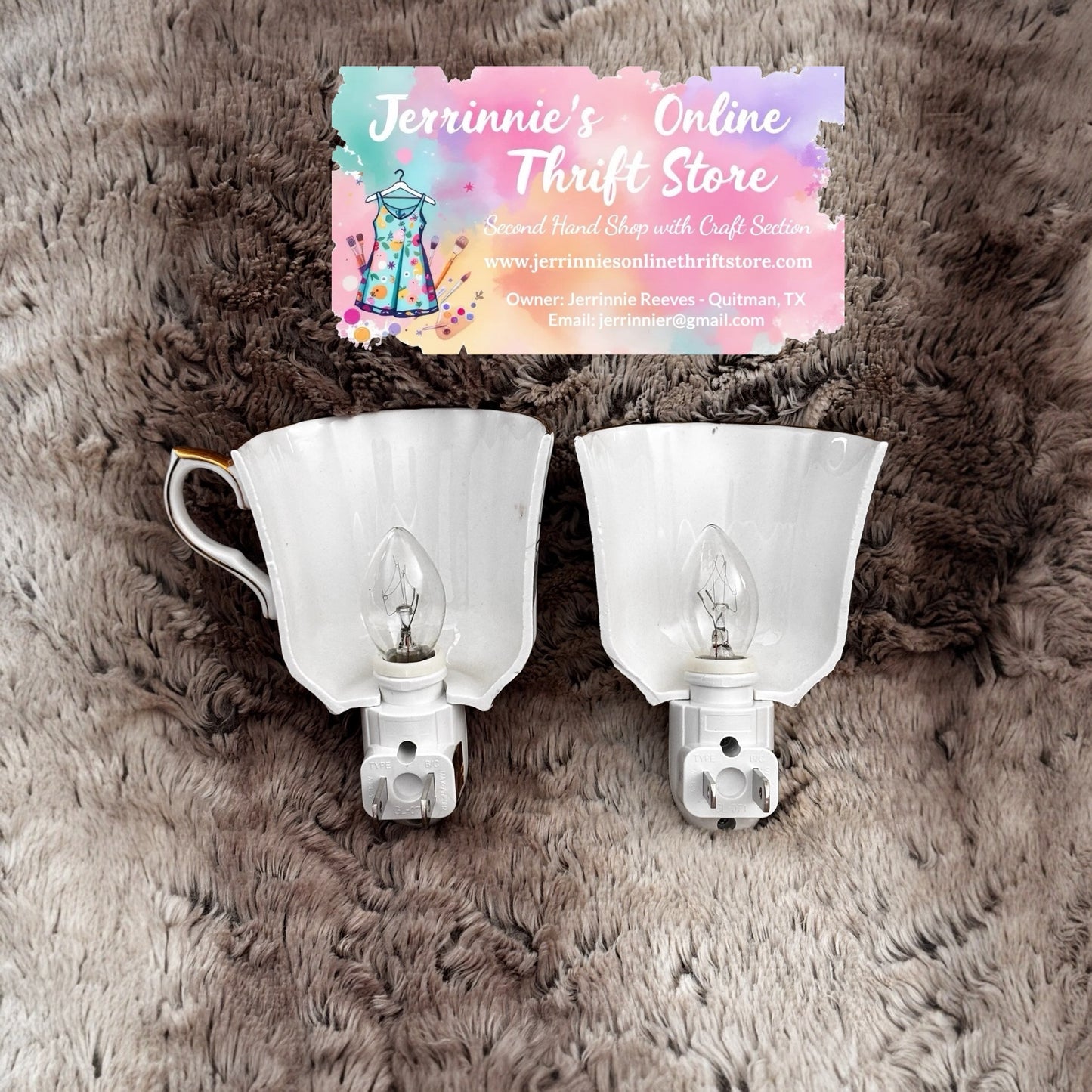 Royal Stafford Teacup Night Light with Blue/Pink Floral Sold As A Set