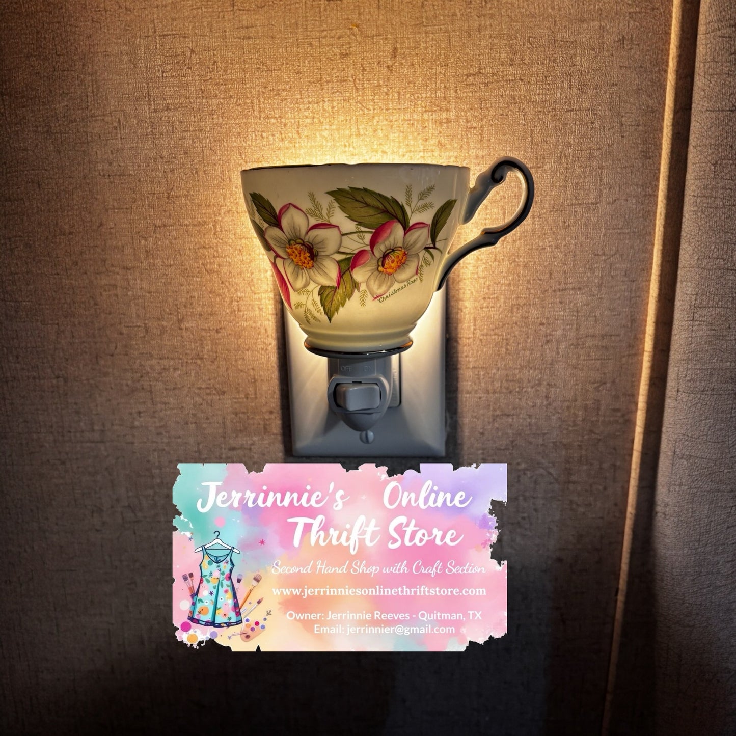 Handcrafted Regency Bone China Camellia Teacup Night Light – Floral Porcelain Plug-In