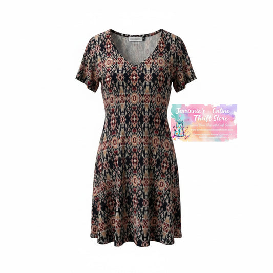 Veronica M Ikat Print V-Neck Swing Dress – Size L