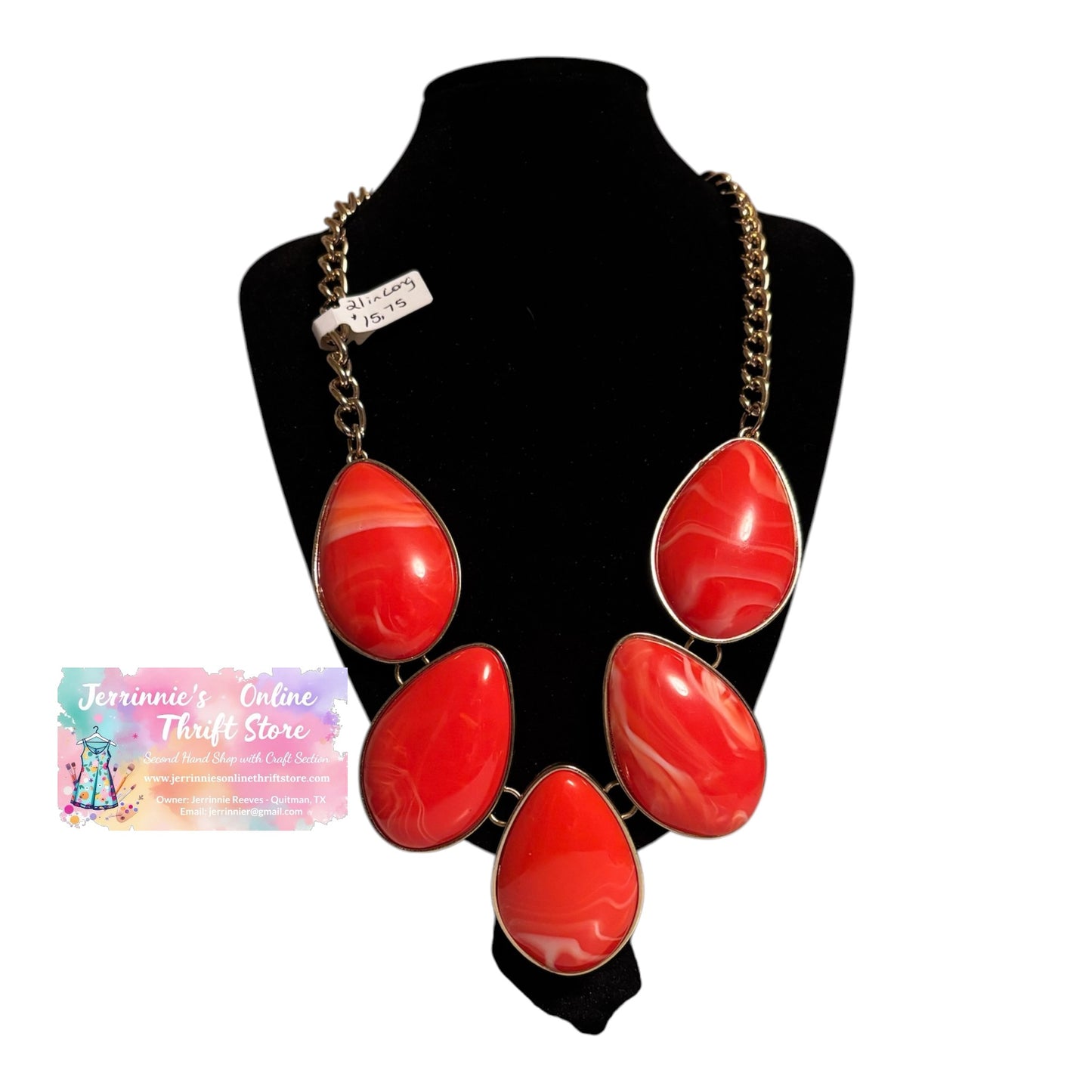 Orange Carnelian Stone Gold Tone Necklace