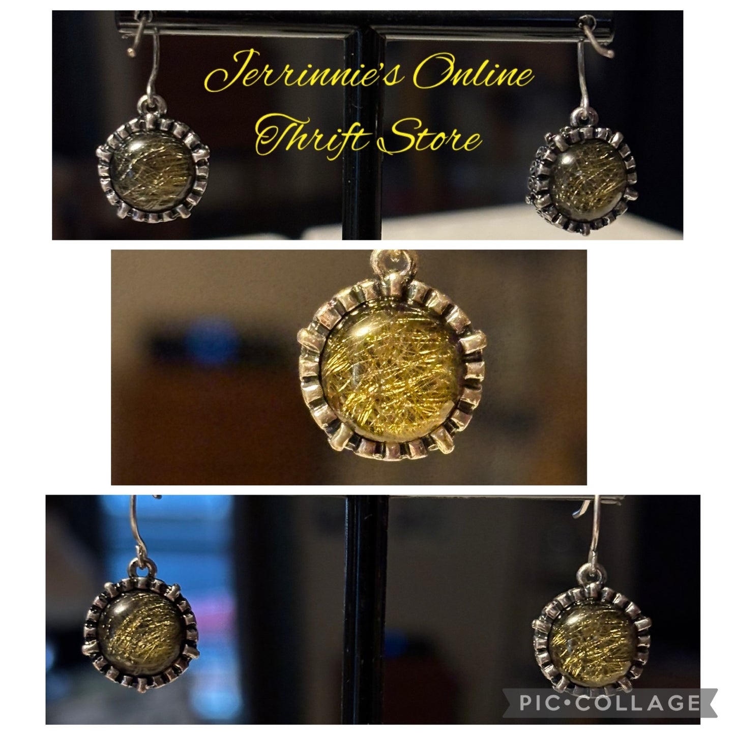 Green Amber Gemstone Round Ring & Drop Earrings Set – Silver-Tone