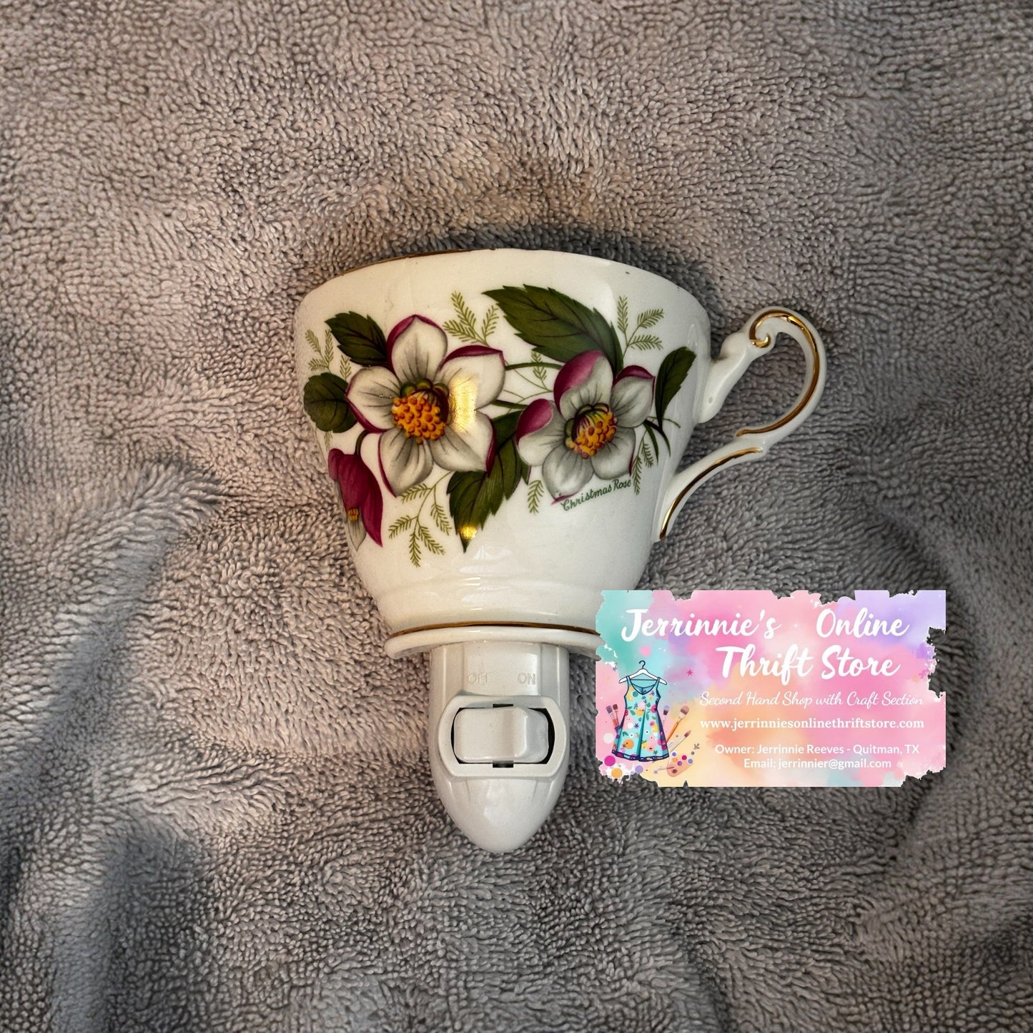 Handcrafted Regency Bone China Camellia Teacup Night Light – Floral Porcelain Plug-In