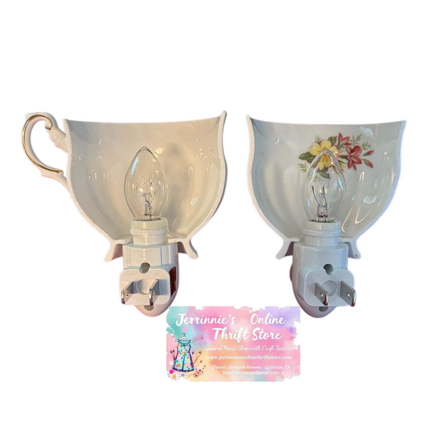 Set of 2 Bone China Teacup Night Light with Floral Decoration