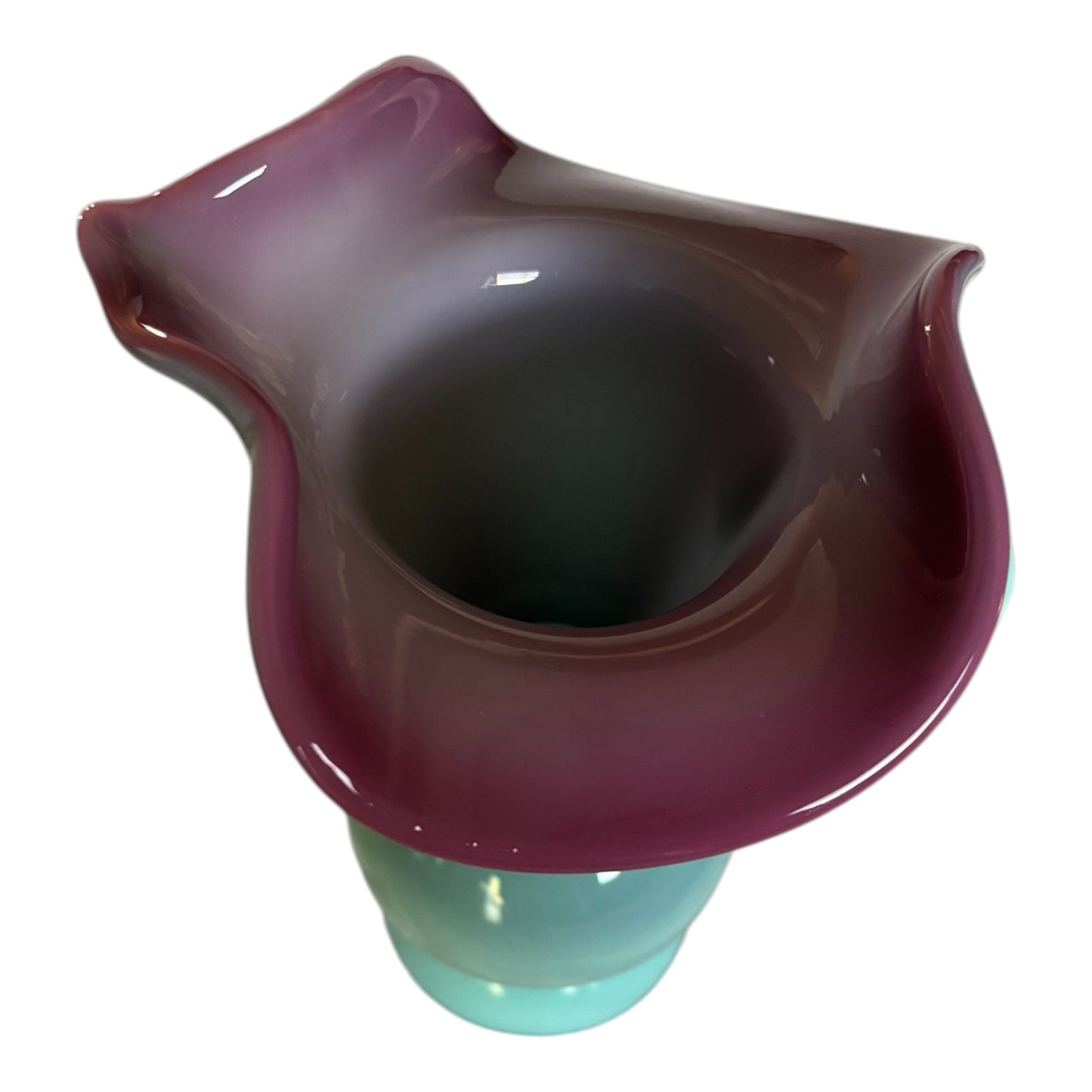 Fenton Cased Glass Pitcher Turquoise Body and Pink Rim