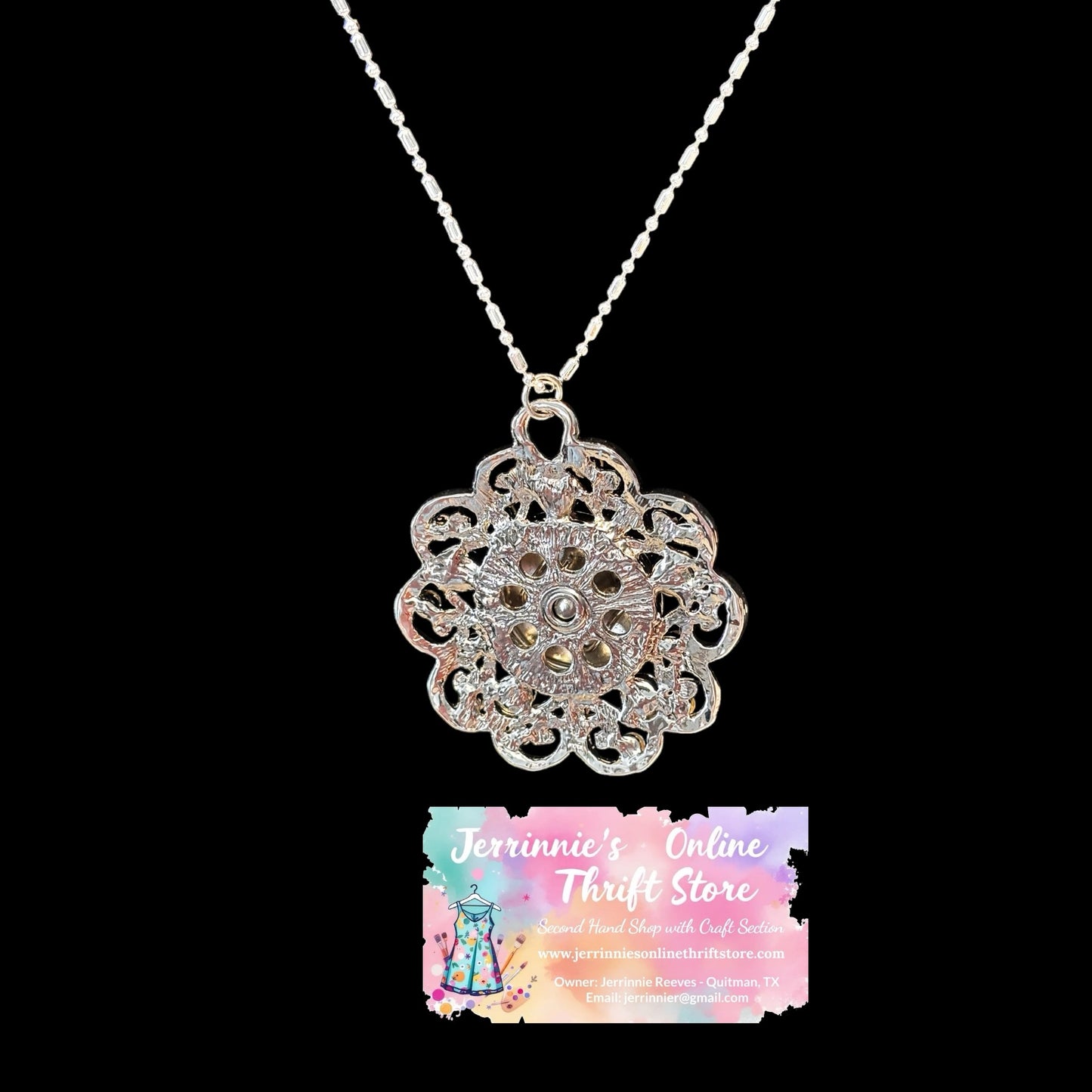 Silver Filigree Snap Pendant Necklace — 24 in. Chain