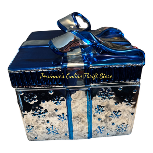 David's Cookies Blue Silver Cookie Jar