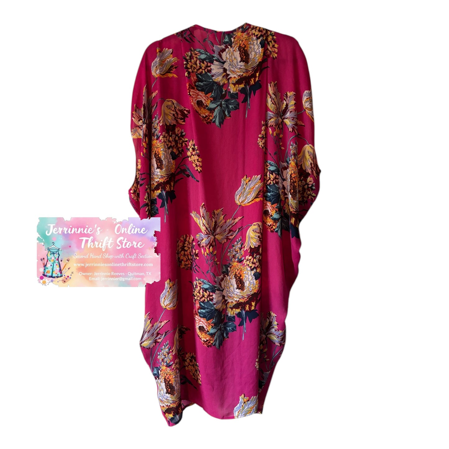 Umgee Floral Bell Sleeve Kimono Cardigan Hot Pink