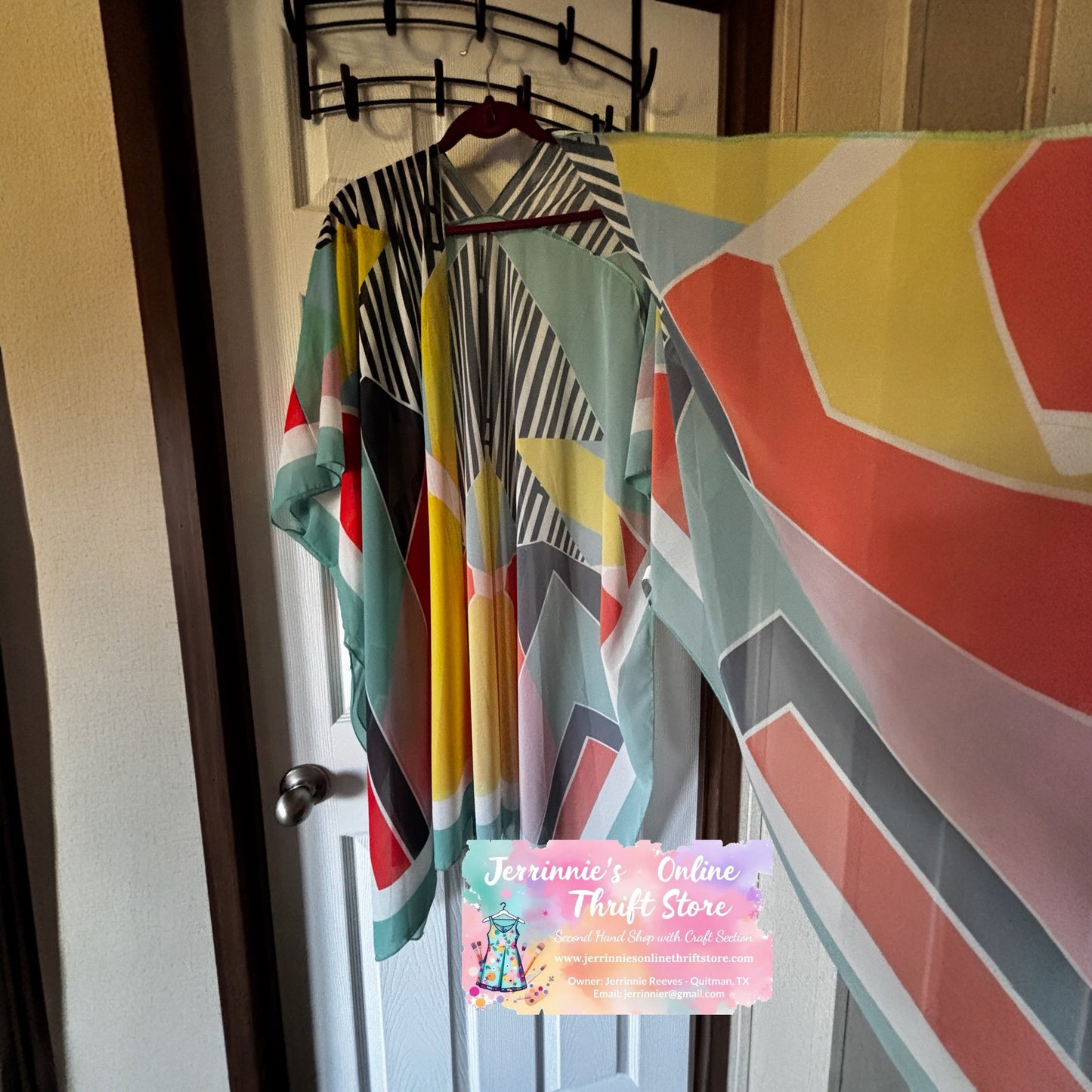 Colorblock Geometric Kaftan Poncho Top – Size XL
