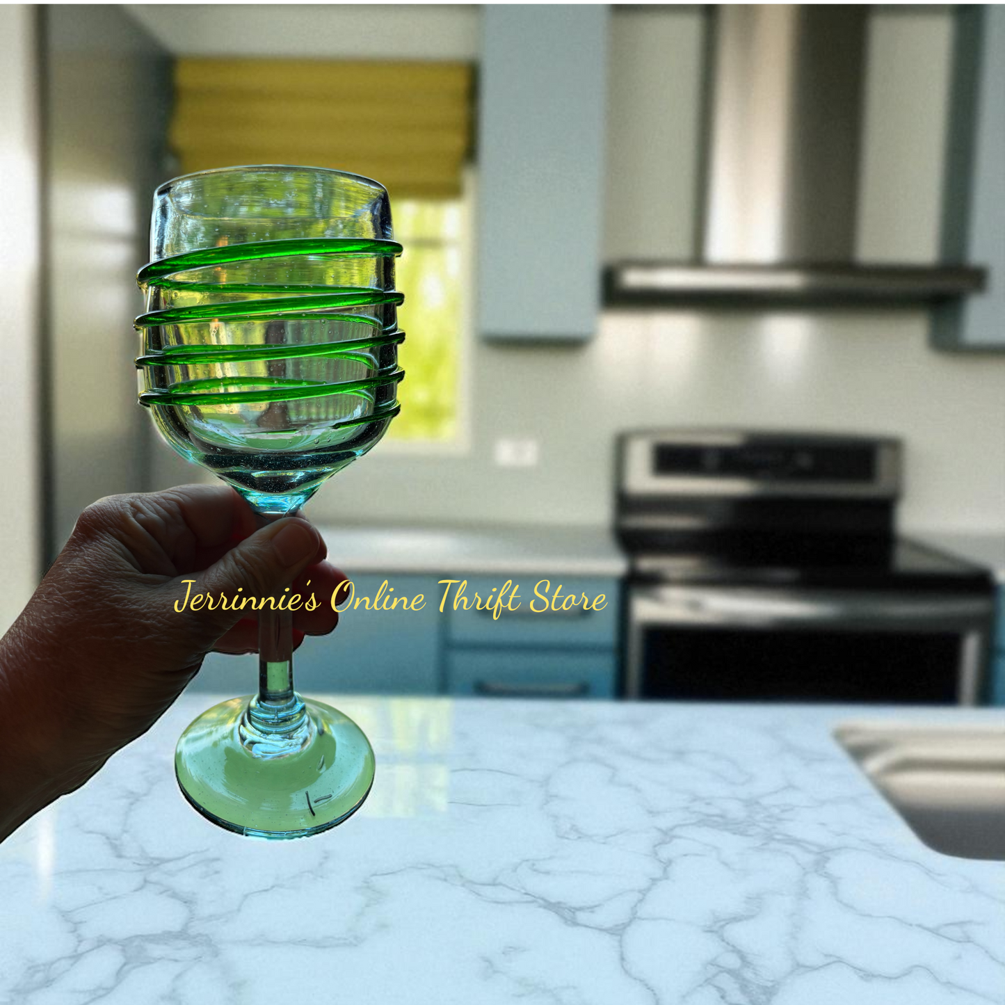 Green Stripe Wine Glass